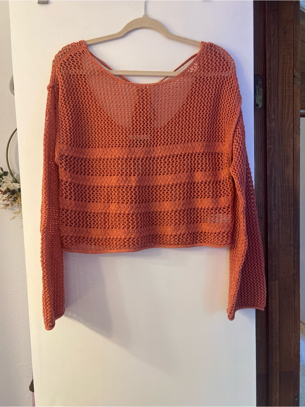 American Eagle Outfitters Open-Knit Cropped Sweater in Orange